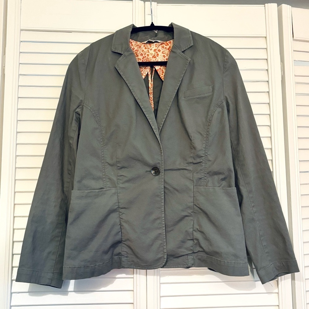 Cabi Military Green Blazer Jacket Cotton Stretch One Button Career Utility Small